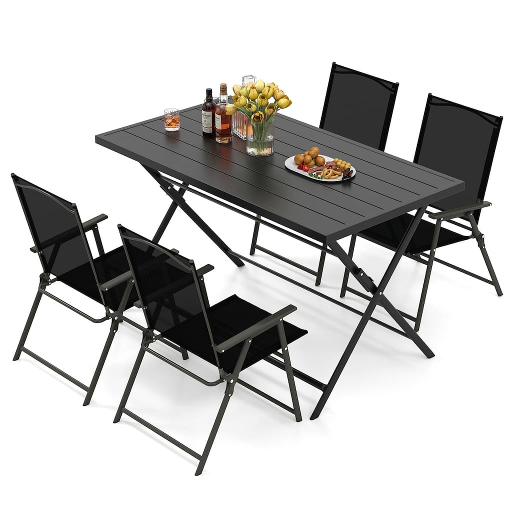 Gymax Set of 5 Foldable Outdoor Dining SetLarge Rectangular Metal