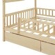 preview thumbnail 38 of 56, Full Size Wooden House Bed with Drawers, Creative Kids Bed Frame with Roof Design