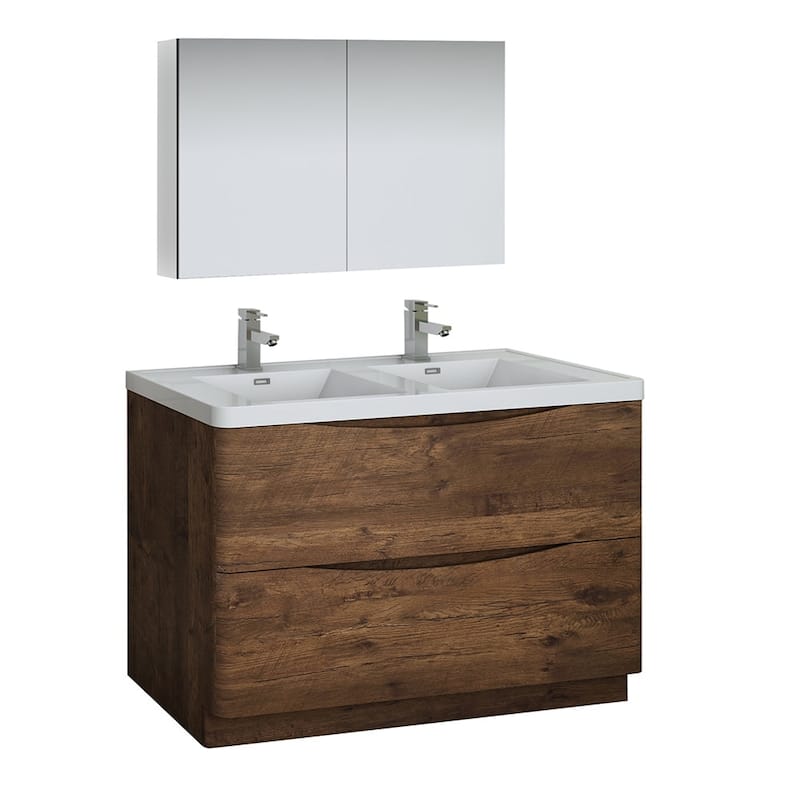 Fresca Tuscany 48" Free Standing Double Basin Vanity Set with Acrylic - Rosewood