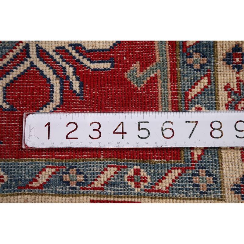 Red Geometric Kazak Accent Rug Handmade Wool Carpet - 2'9" x 4'1"