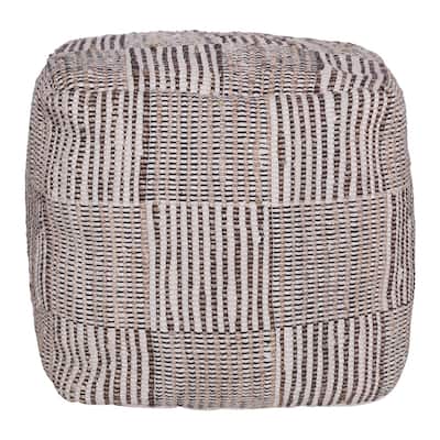 Stylish 18" Brown Cotton Cube Pouf Ottoman for Footrest or Extra Seat