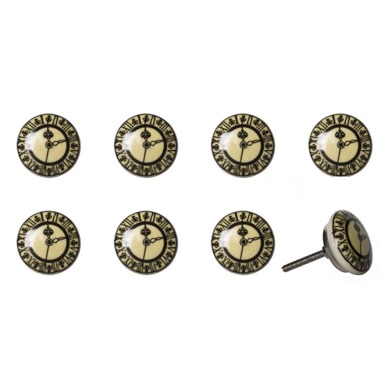 Hand-Painted Ceramic Drawer Knobs Set of 8 Black and White Pulls - 1.50” x 1.50” x 1.50” - Black-Off-White