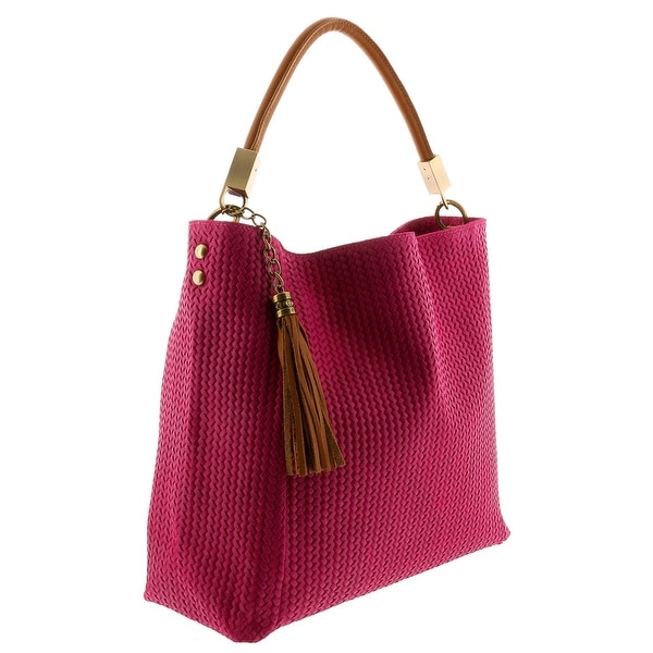 HS2070 FU GRAZIA Fuchsia Leather Hobo Shoulder Bag - 14.5-13.5-5.75