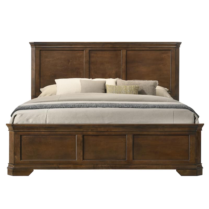 Roundhill Furniture Maderne Traditional Wood Panel Bed with Dresser, Mirror, Nightstand, Chest, Antique Walnut Finish