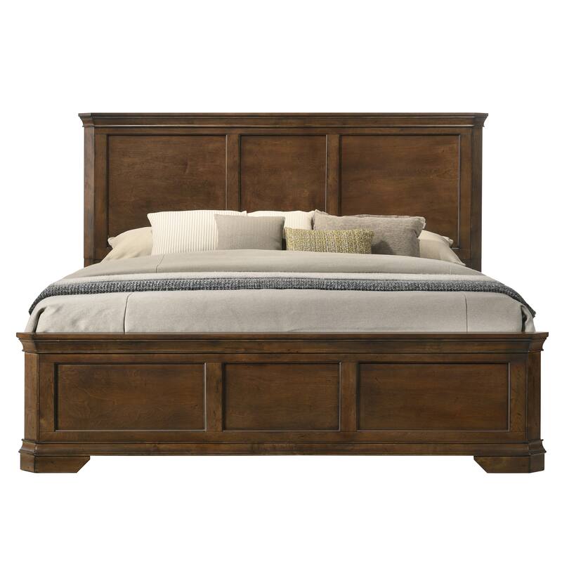 Roundhill Furniture Maderne Traditional Wood Panel Bed with Dresser, Mirror, Two Nightstands