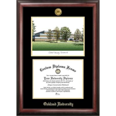 Oakland University 11w x 8.5h Gold Embossed Diploma Frame with Campus Images Lithograph