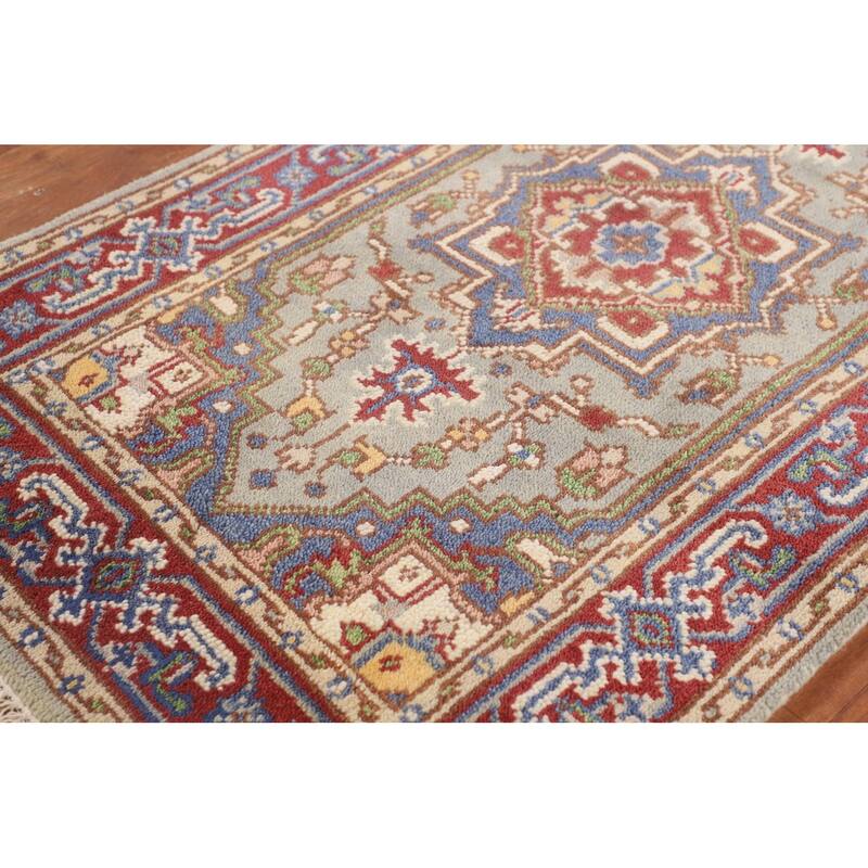 Geometric Heriz Serapi Foyer Rug Hand-Knotted Oriental Wool Carpet - 2'11"x 5'0"