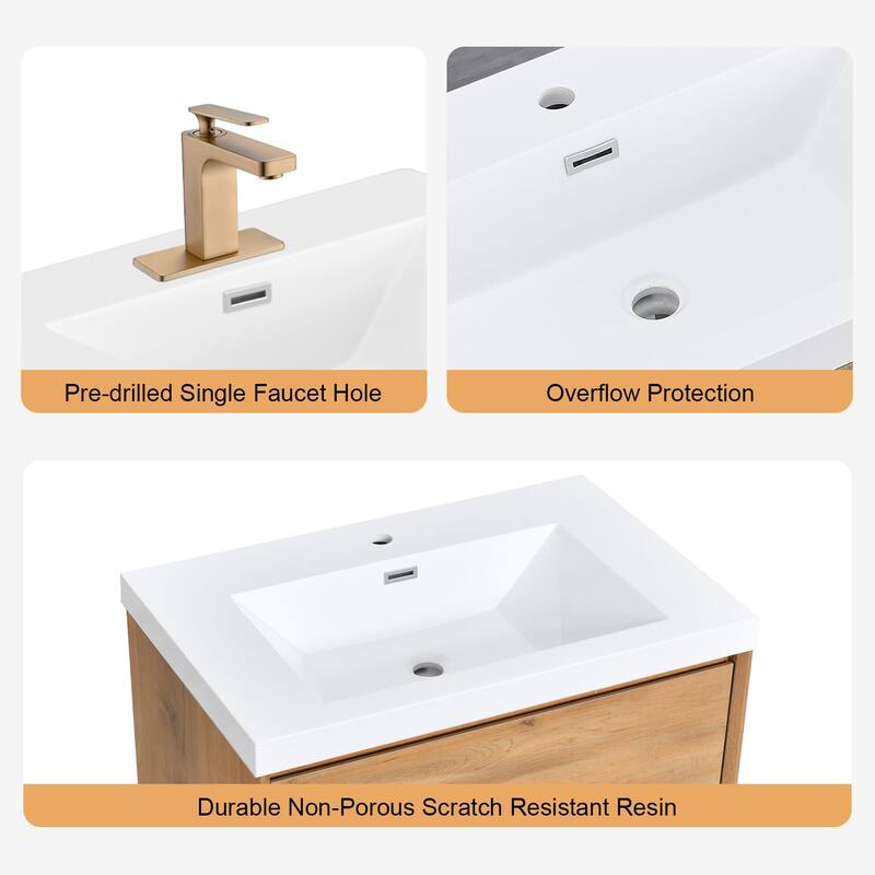 Prismella 24" 30'' Wall Mounted Bathroom Vanity with Top, Floating Cabinet Sink Combo