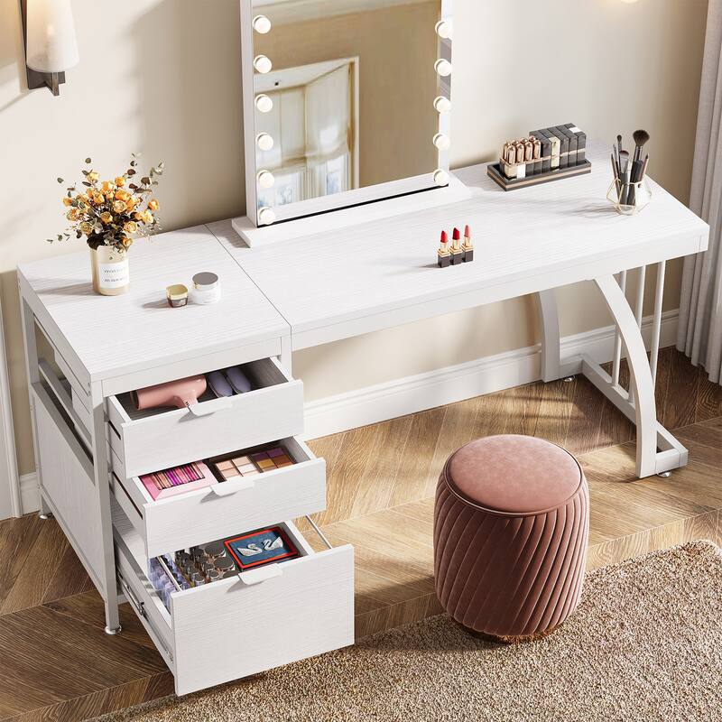59" Large Vanity Desk with 3 Reversible Drawers, Chic Makeup Dressing Table Vanity Station for Women Girls Bedroom