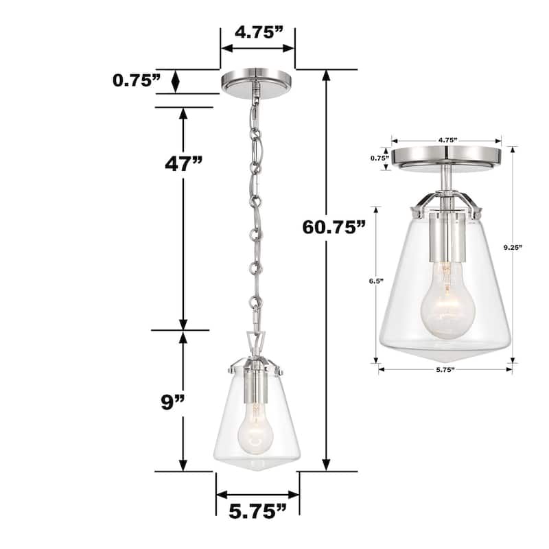 Voss 1 Light Polished Nickel Mini Pendant - 5.75"W x 9"H x 5.75"D