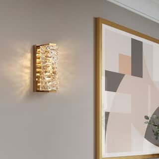 Modern Glam 1-Light Crystal Integrated LED Gold Wall Sconces Bathroom Vanity Lights - 4.3" L x 6" W x 11" H