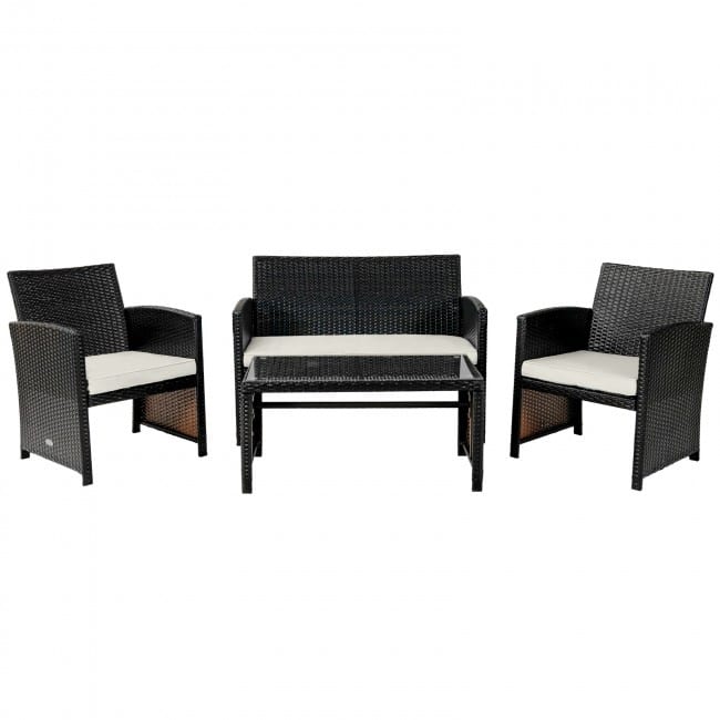 4Pcs Patio Rattan Cushioned Furniture Set - 43.5" x 25" x 31" (L x W x H)