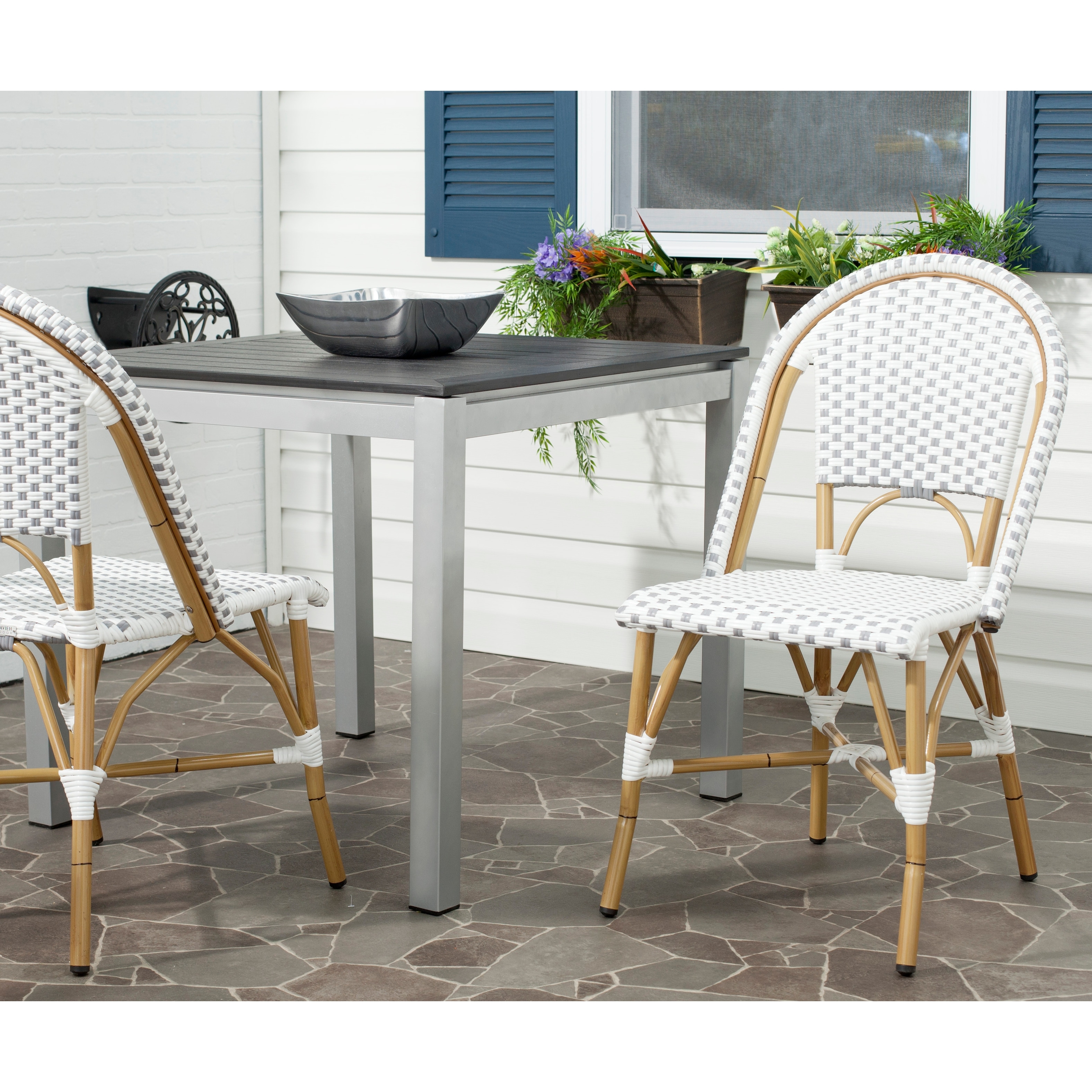 SAFAVIEH Salcha Grey Indoor Outdoor Stackable Chair Set of 2