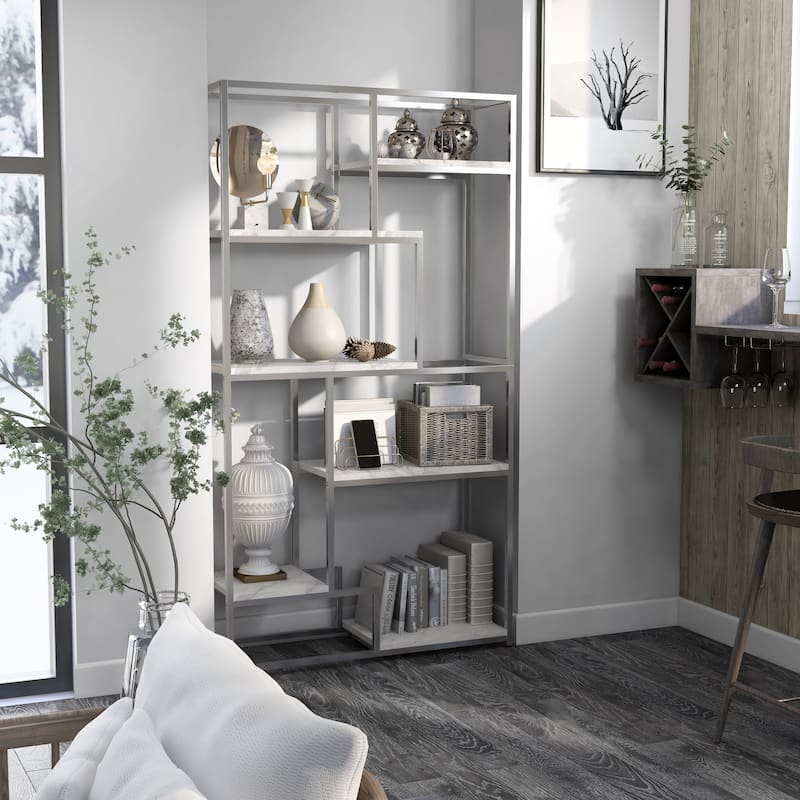 Kinnego Contemporary 6-Shelf Metal Bookcase by Furniture of America