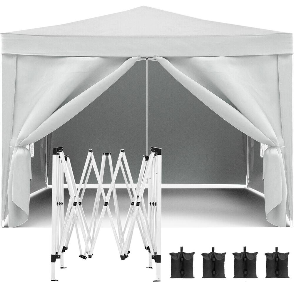 10'x10'Folding Canopy,4 Removable Sidewalls Shelter UPF 50,Gazebo Portable Tents,EZ Pop Up Canopy 4pcs Weight Bag,Carry Bag