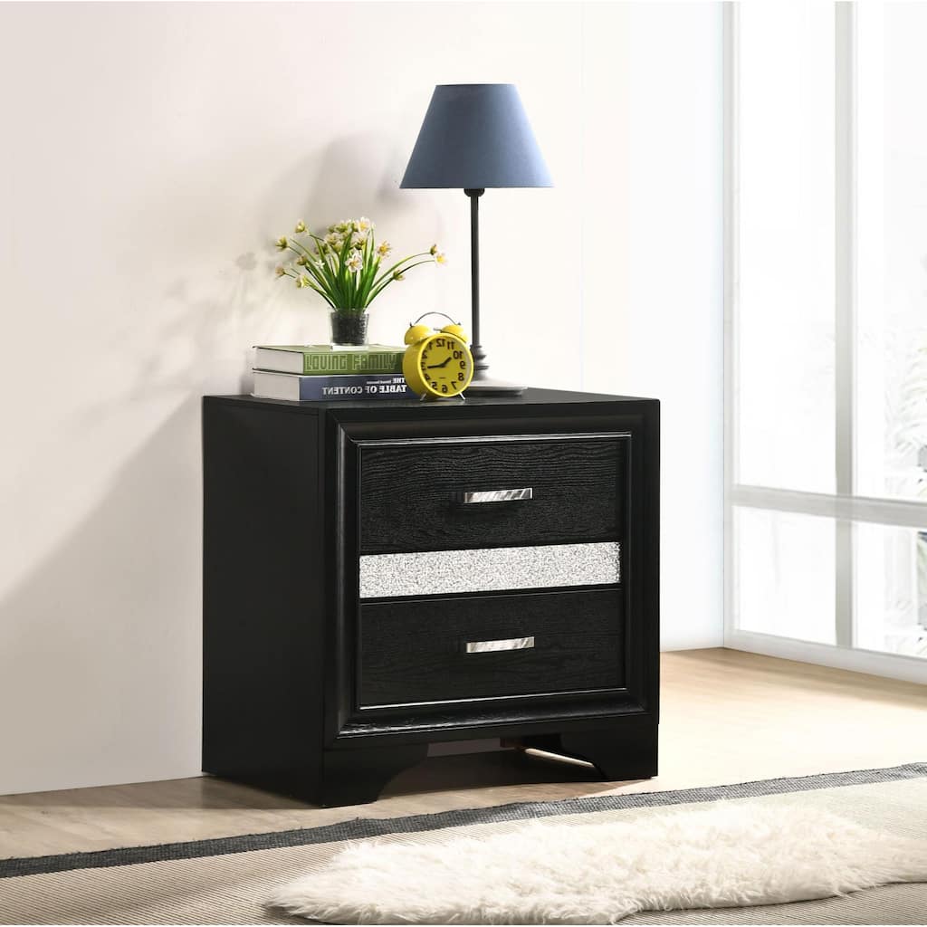 Black 2-Drawer Nightstand with Hidden Jewelry Tray and Full Extension Glides