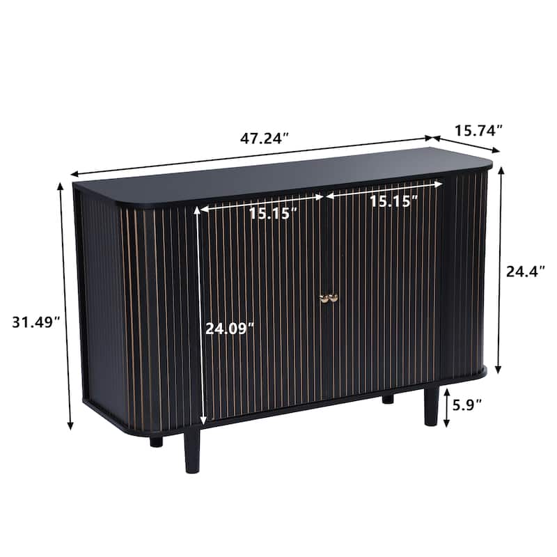 Wooden 47in 2-Door Curved Design Storage Cabinet Sideboard