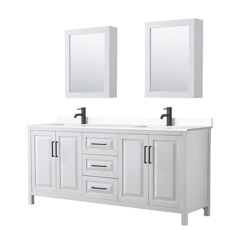 Wyndham Collection Daria 80" Free Standing Double Basin Vanity Set - White / White Cultured Marble Top / Matte Black