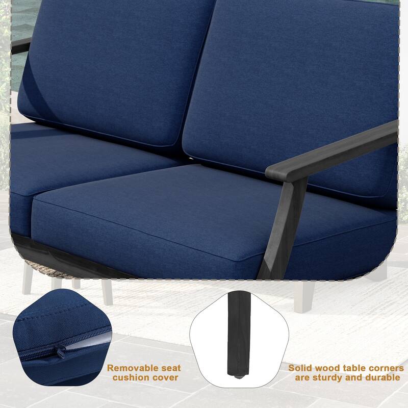 Patio Teak Wood Outdoor Loveseat Sofa with Cushions