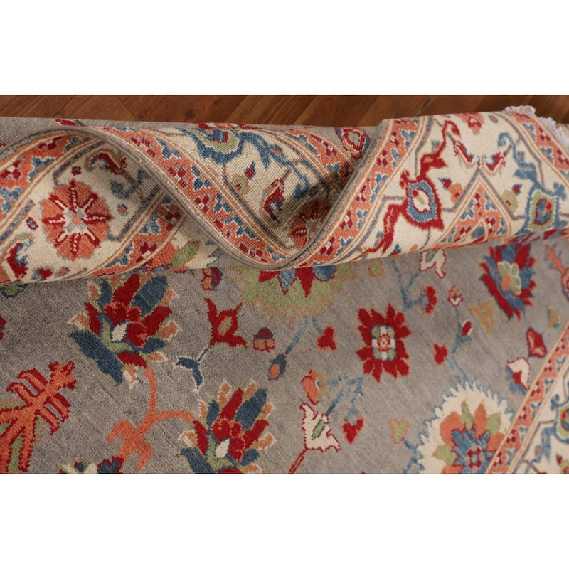 Floral Kazak Area Rug Handmade Traditional Grey Wool Carpet - 5'0" x 6'5"