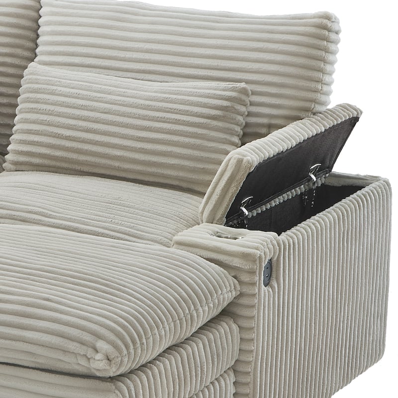Corduroy Modular Sectional Sofa with USB Ports & Cup Holders, 2 Seat Couch Loveseat with 2 Ottomans Convertible Sleeper Sofa Bed