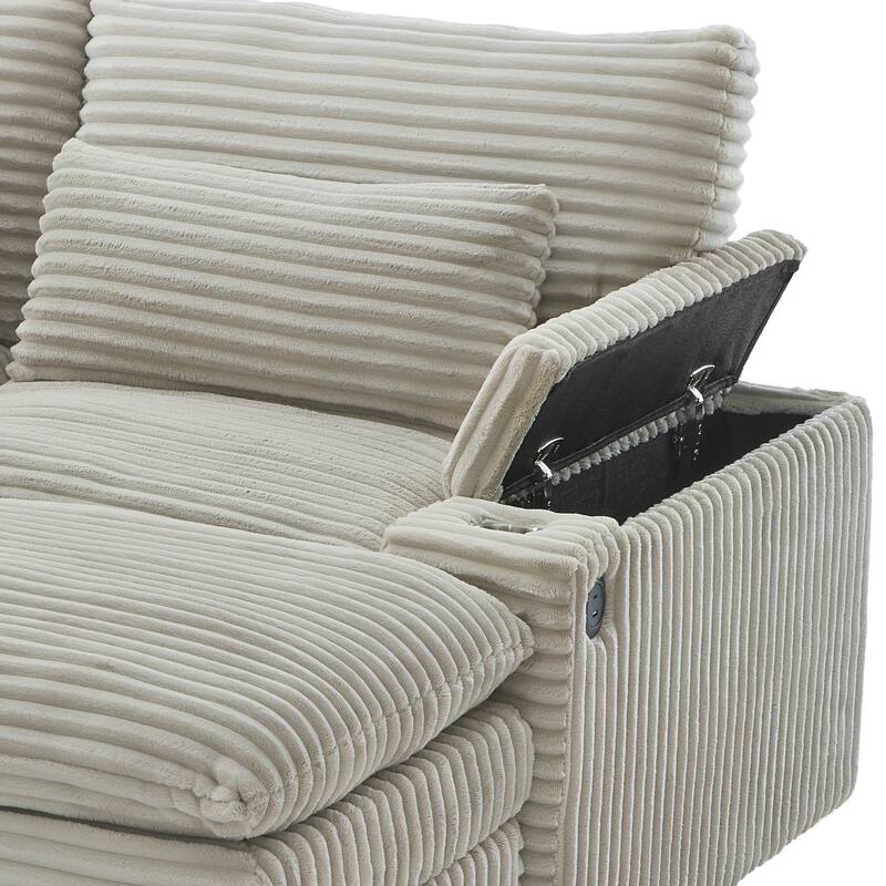 L-Shaped Corduroy Sectional Sofa w/ USB Ports & Cup Holders, 2-seater Sofa Loveseat w/ 2 Ottomans, Convertible Sleeper Sofa Bed