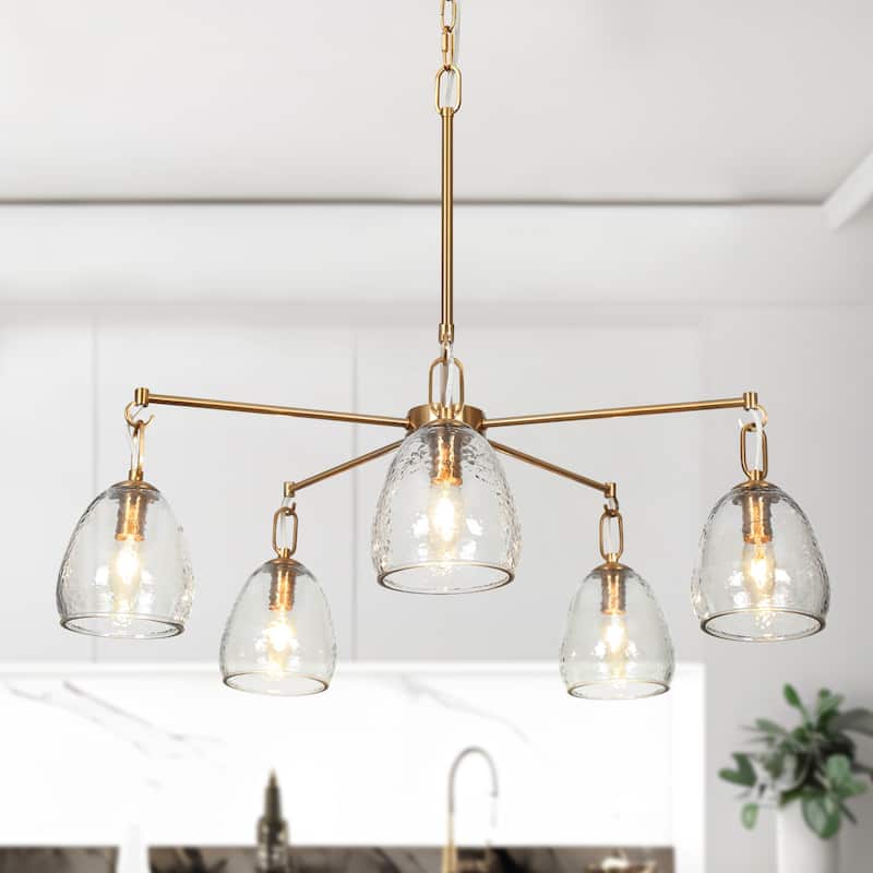 Blobfish Modern Gold 5-Light Cluster Glass Chandelier Wheel Ceiling Light for Living Room - D28.7"* H24.8" - D28.7"* H24.8"