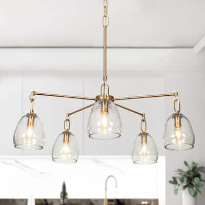 Blobfish Modern Gold 5-Light Cluster Glass Chandelier Wheel Ceiling Light for Living Room - D28.7"* H24.8"