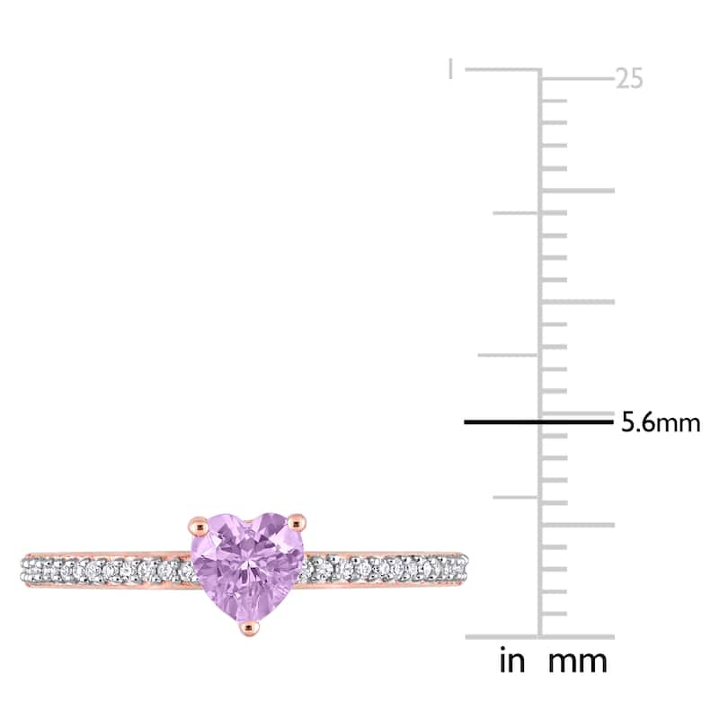 Miadora 10k Rose Gold Heart-cut Rose de France and 1/10ct TDW Diamond Birthstone Ring