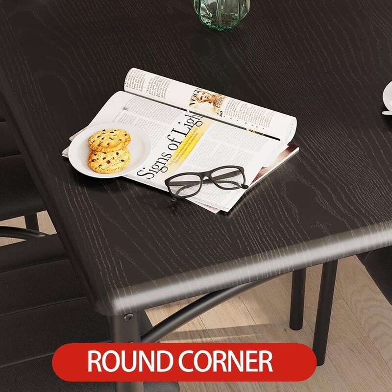 5-Piece Dining Table Set with 4 Upholstered Chairs, Metal and Wood Table for Kitchen or Apartment