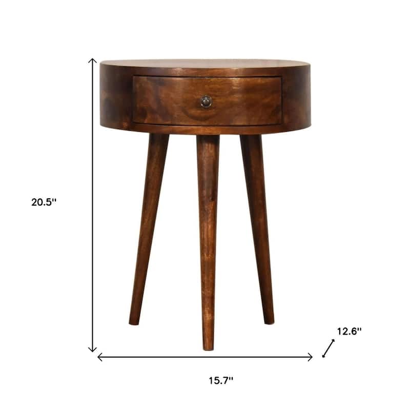 HomeRoots 21" Brown Solid Wood Round One Drawer Nightstand