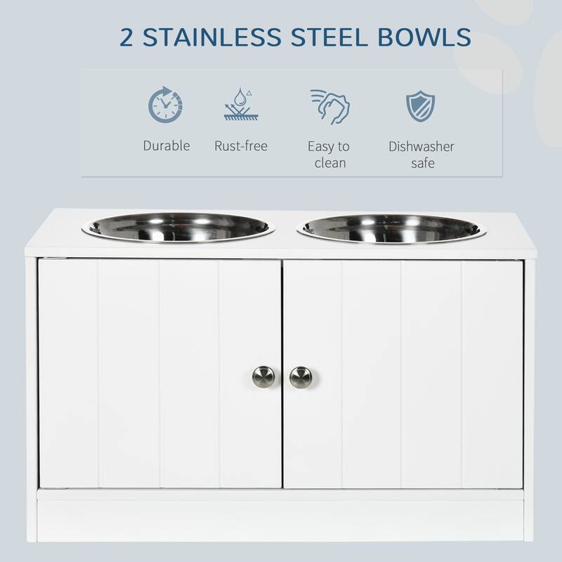 PawHut Large Elevated Dog Bowls with Storage Cabinet Containing Large 44L Capacity, Raised Dog Bowl Stand