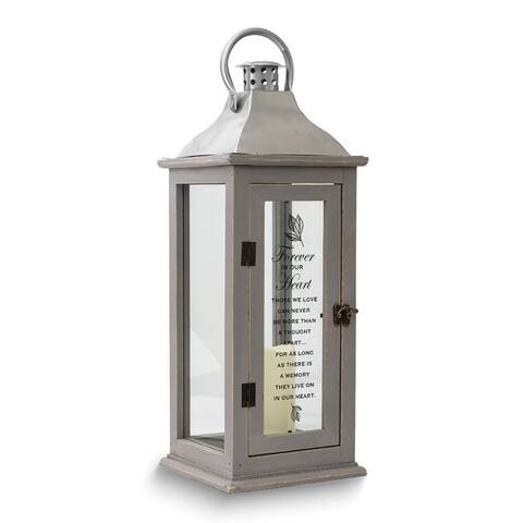 Curata Forever in Our Heart Memorial Sentiment Led Candle Gray Metal Lantern