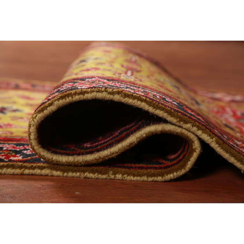 Hand Knotted Oriental 100% Wool Carpet Traditional Geometric Yellow & Gold Heriz (serapi) Runner Rug - 7' 11'' X 2' 7''