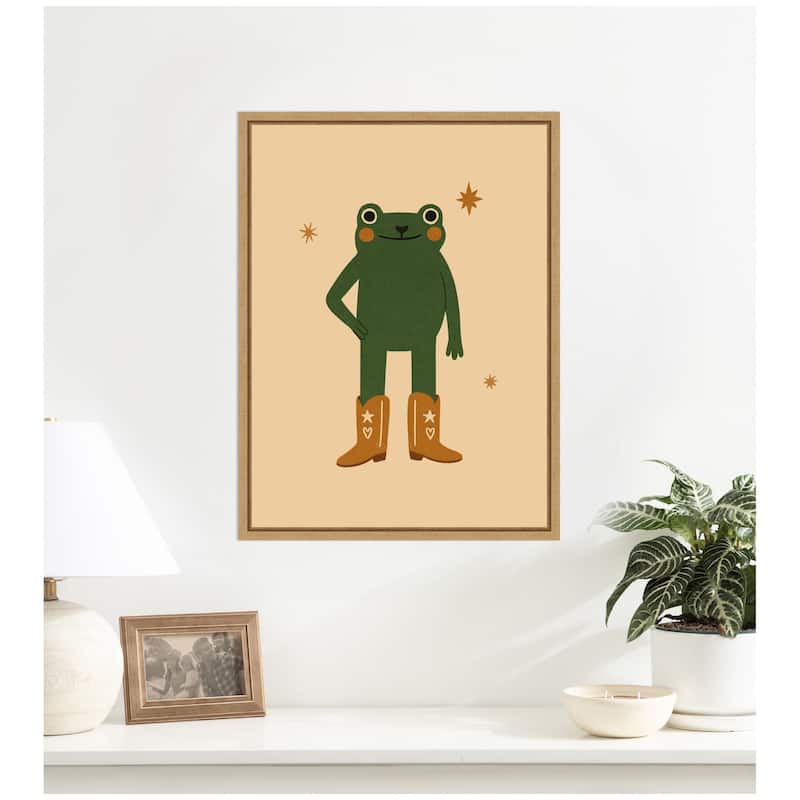 Kate and Laurel Frog in Cowboy Boots by Laura Moss Framed Canvas Wall Art Print