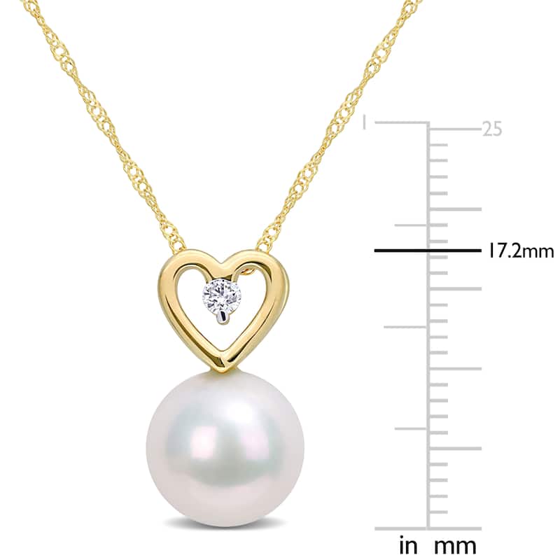Miadora 9.5-10mm Cultured Freshwater Pearl and Diamond Accent Heart Drop 10k Yellow Gold