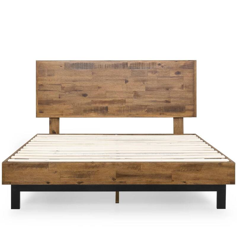 Modern Wood Platform Bed Frame with Adjustable Headboard Support