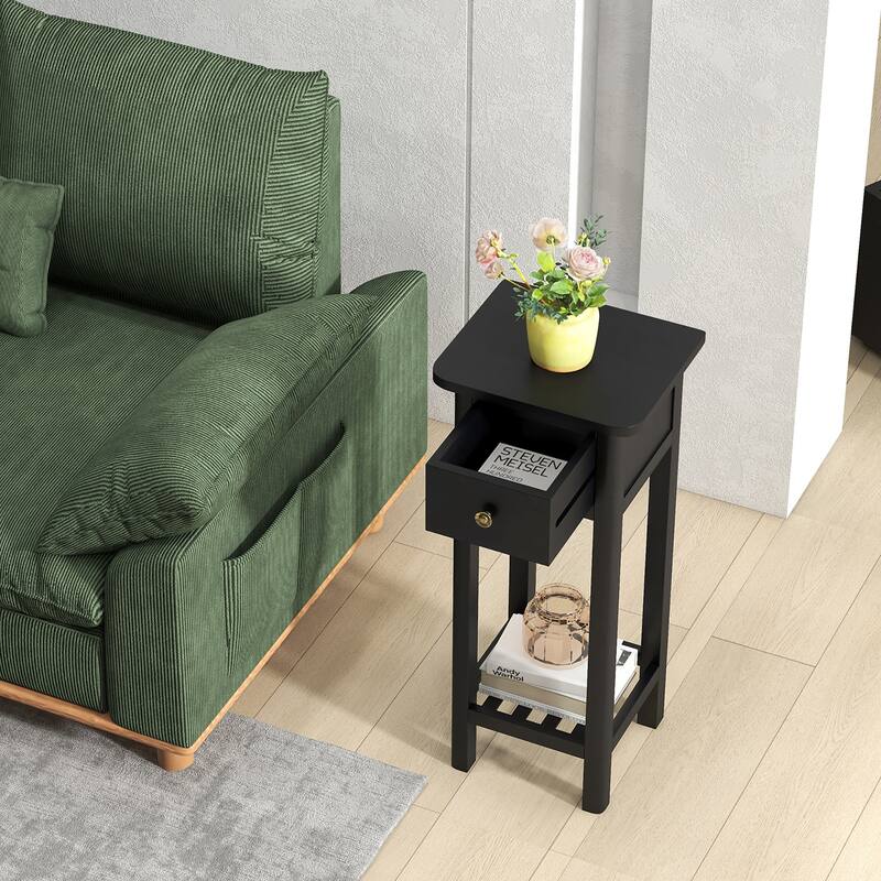 Gymax Solid Wood Side Table Rectangular Sofa Side Table w/ Acacia Wood
