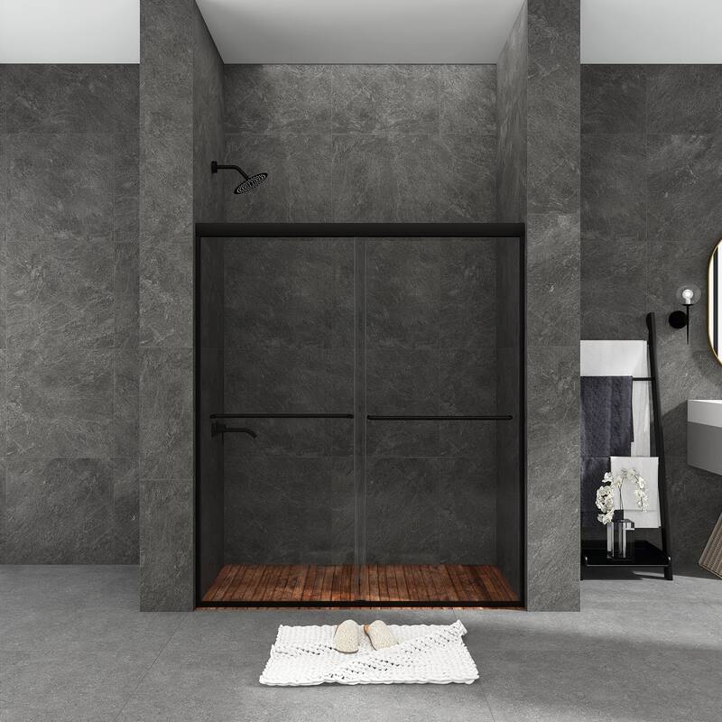 48/54/60 Inch Double Sliding Framed Shower Door with Clear Tempered Glass - 60" x 70" - Matte Black