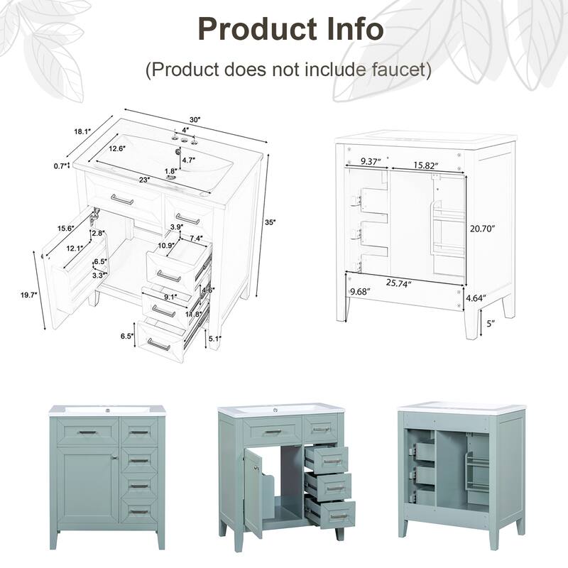 30" Bathroom Vanity with Ceramic Sink Combo,Solid Frame and MDF Board