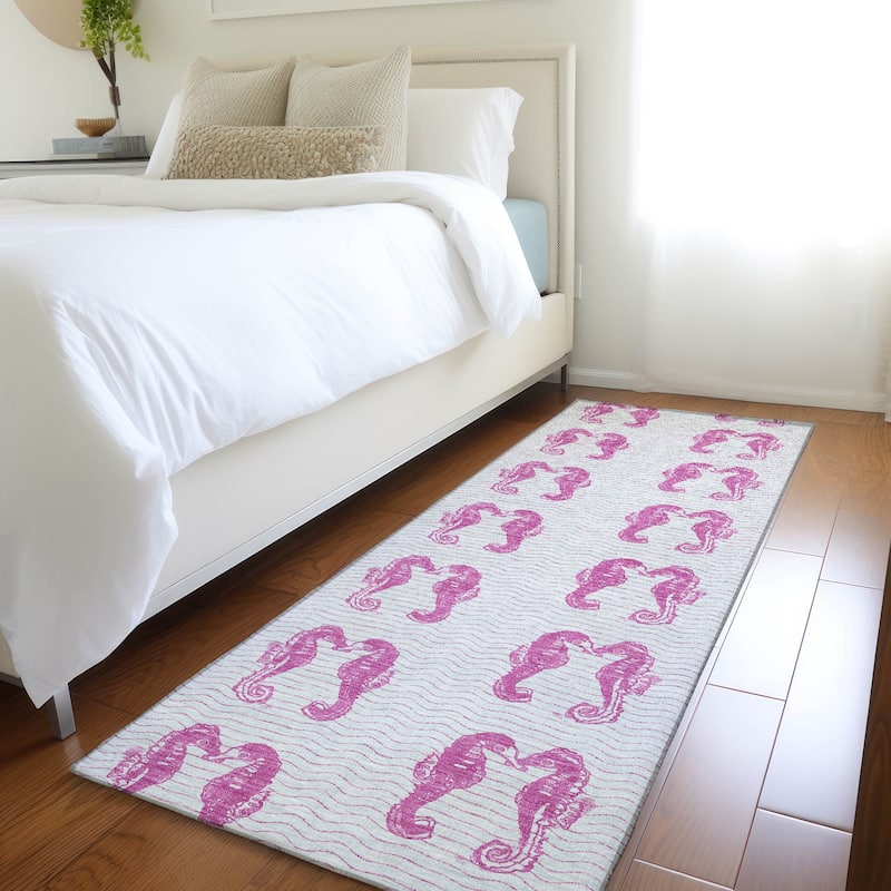Premium Washable Super Soft Coastal Seahorse Mayfield Rug - Pink - 2' 3" x 7' 6" - Runner