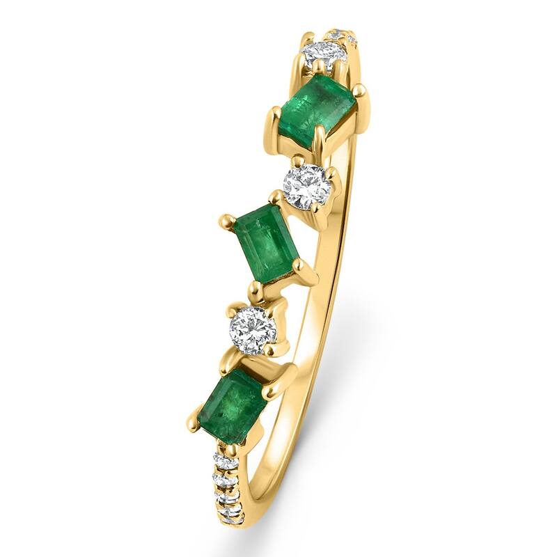 1/3Ct Emerald & Diamond Stackable Ring Anniversary Wedding Band Yellow Gold