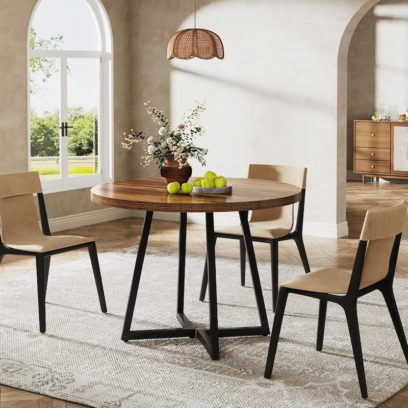 31.5 Inches Industrial Round Dining Table Dinner Table with Metal Base
