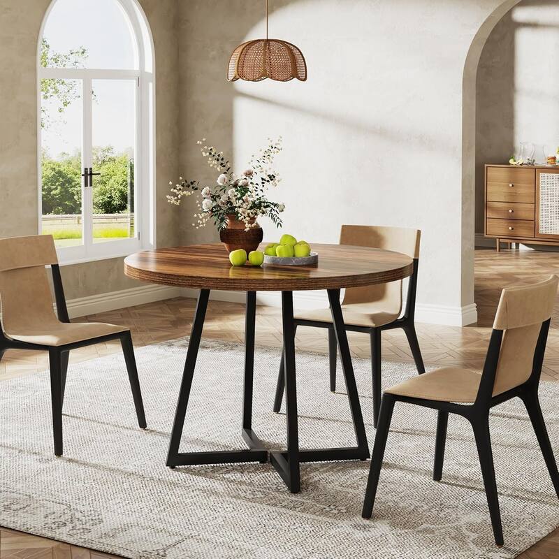 Small Dining Table for 4, 31.5 Inches Industrial Dinner Table with Metal Base