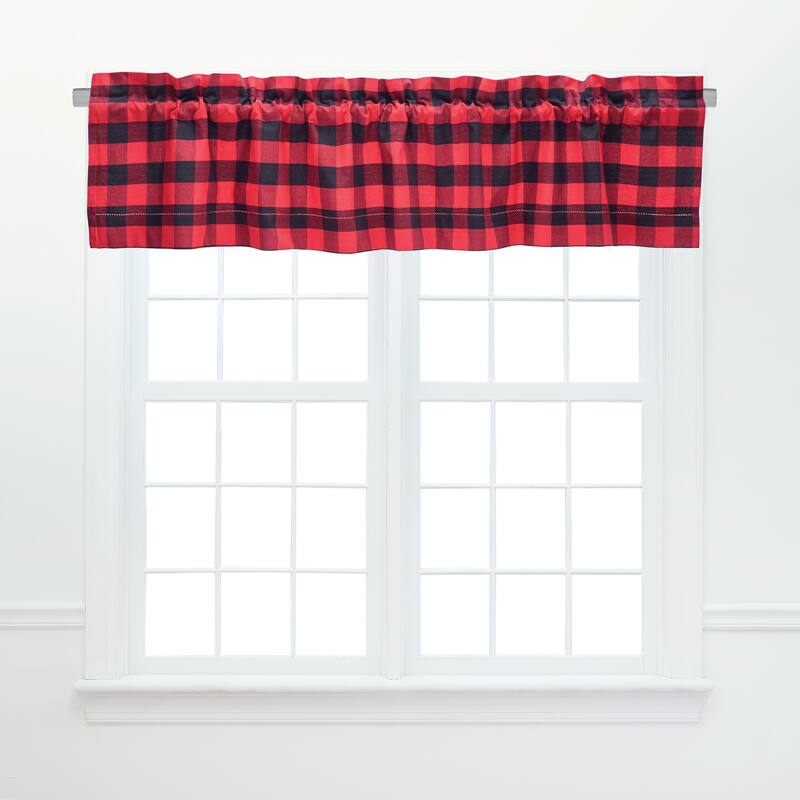 Franklin Check Cotton Window Curtain Valance Set of 2 - 15.5 x 72 - Black