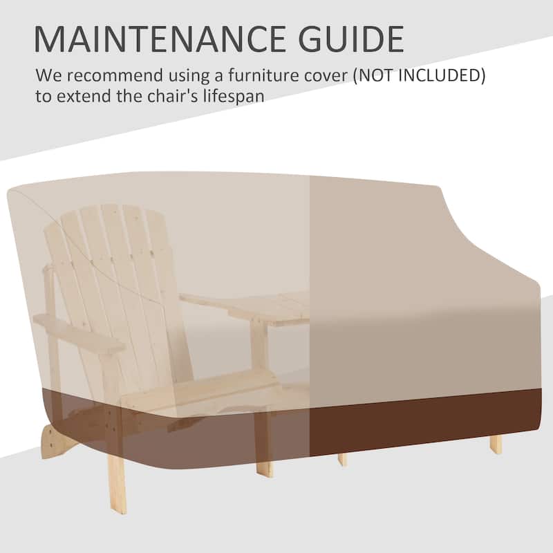 Patio Wooden Adirondack Chair for Two, Outdoor Fire Pit Chair Set with Table & Umbrella Hole