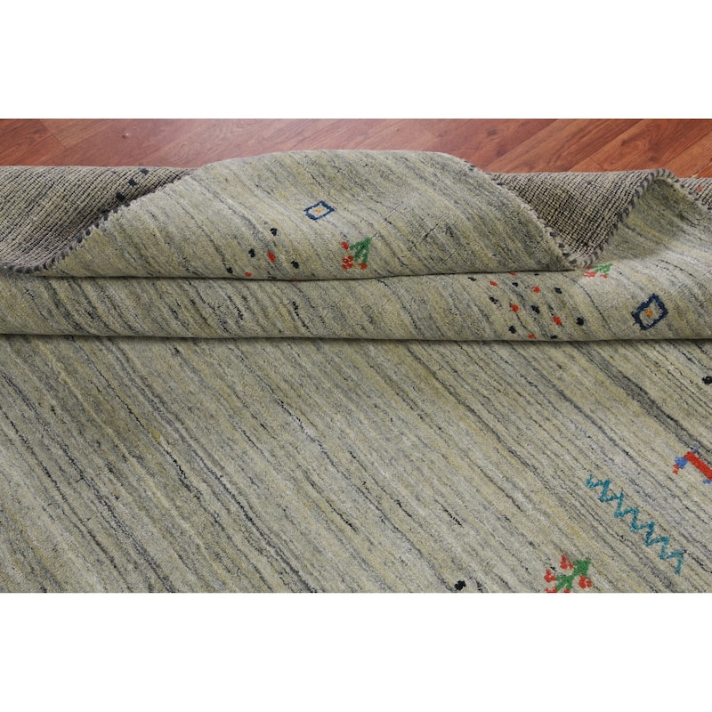 Hand Knotted Oriental 100% Wool Carpet Tribal Animal Pictorial Greys & Charcoal Gabbeh Area Rug - 8' 1'' X 5' 7''