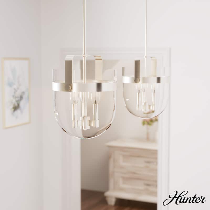 Hunter Karloff Clear Glass Bell-Shaped Pendant - Kitchen Island, Dining Room, Entry - Modern Farmhouse, Rustic, Industrial - 12" 3 Light - Brushed Nickel