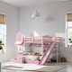 preview thumbnail 11 of 34, Full Over Full Castle Style Bunk Bed Kids Bed with 2 Drawers 3 Shelves and Slide Kids Furniture, Blue