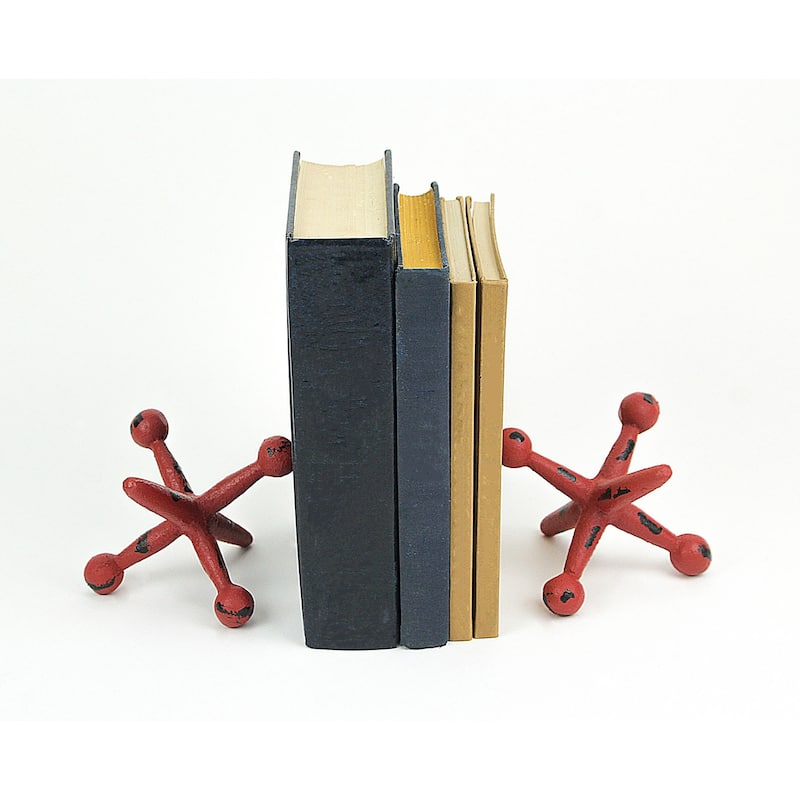 Zeckos Red Cast Iron Giant Jack Decorative Bookends (Set Of 2) - 3.75 X 4.75 X 4.5 inches